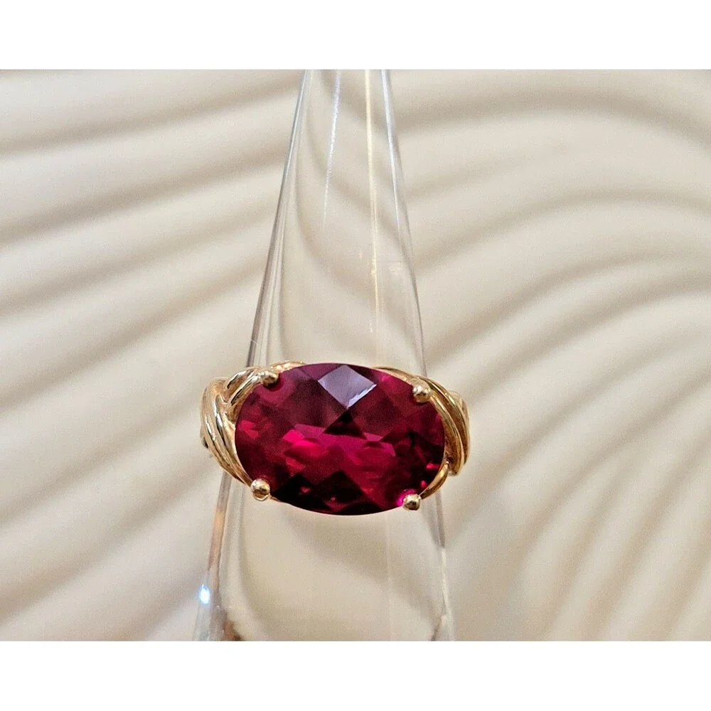Lab Created Ruby Ring, Gold Plated, 925 Sterling Silver - Size 5 - 1980s